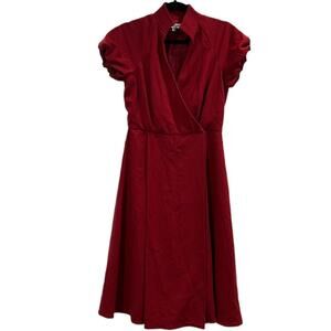 Steve Madden Dress Size 2 faux wrap chest pleaded short sleeve burgundy